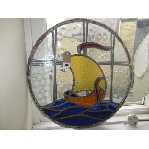 487 - CIRCULAR STAINED GLASS SAILING BOAT MOTIF WINDOWS