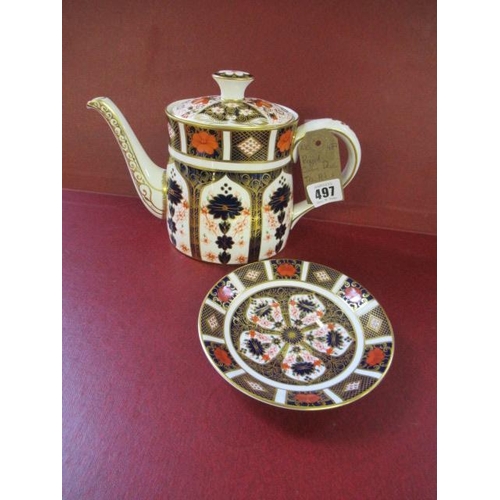 497 - ROYAL CROWN DERBY TEAPOT AND SAUCER