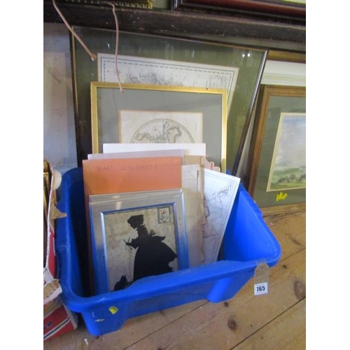 765 - BOX OF FRAMED AND UNFRAMED MAPS ETC