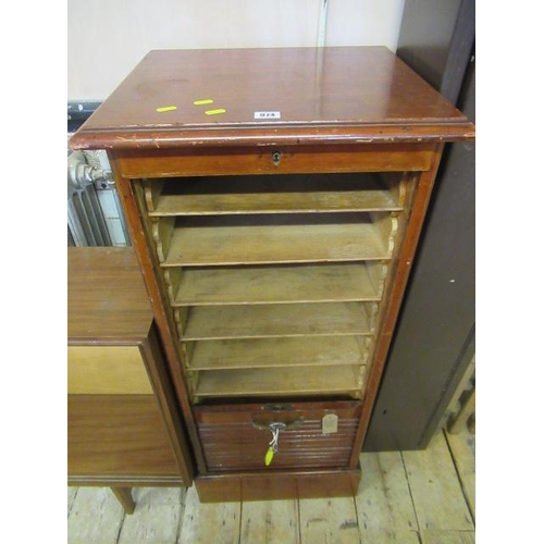 974 - MUSIC CABINET WITH TAMBOUR FRONT AND TWO KEYS