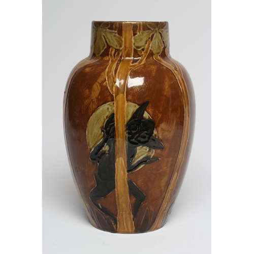 101 - A SECESSIONIST EARTHENWARE VASE, early 20th century, of flared rounded cylindrical form, tubelined a... 