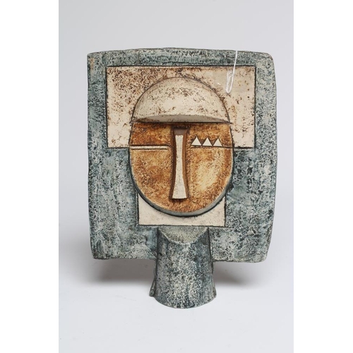 105 - A TROIKA STONEWARE AZTEC FACE MASK, both sides moulded in high relief with stylised faces, one with ... 