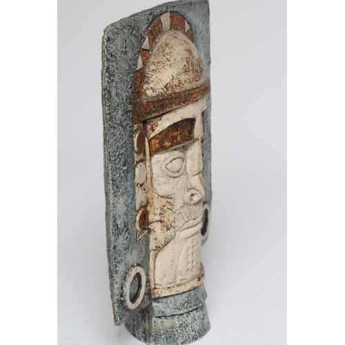 105 - A TROIKA STONEWARE AZTEC FACE MASK, both sides moulded in high relief with stylised faces, one with ... 