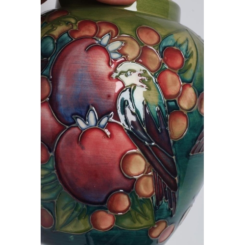 117 - A MOORCROFT POTTERY FINCHES JAR AND COVER, 1991, painted in typical colours designed by Sally Tuffin... 