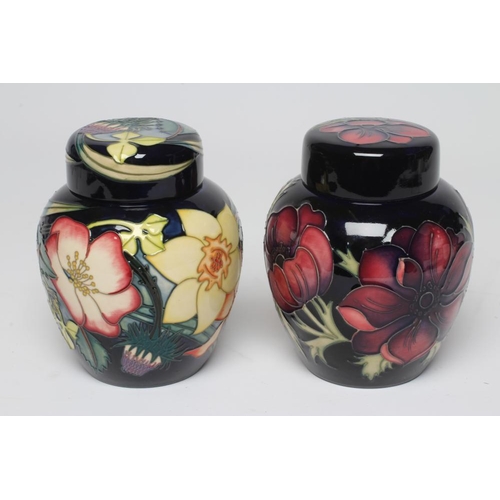 118 - TWO MOORCROFT POTTERY JARS AND COVERS, comprising Golden Jubilee designed by Emma Bossons, 2001, and... 