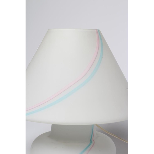 132 - A MURANO VETRI GLASS LAMP BASE AND SHADE, modern, the white opaque conical shade and baluster base w... 