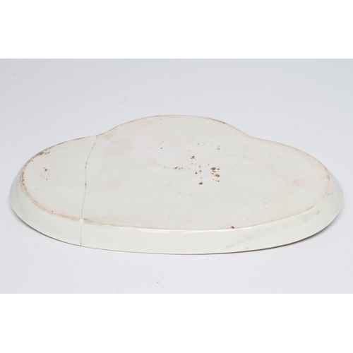 27 - A POTSCHAPPEL PORCELAIN DESK STANDISH, mid 19th century, of shaped oval form with integral oval well... 