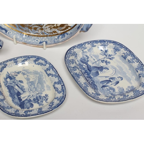 31 - THREE BRAMELD EARTHENWARE MINIATURE DISHES, early 19th century, printed in underglaze blue with chil... 