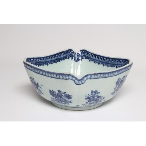 4 - A CHINESE PORCELAIN BOWL of lobed square form painted in underglaze blue with precious objects below... 