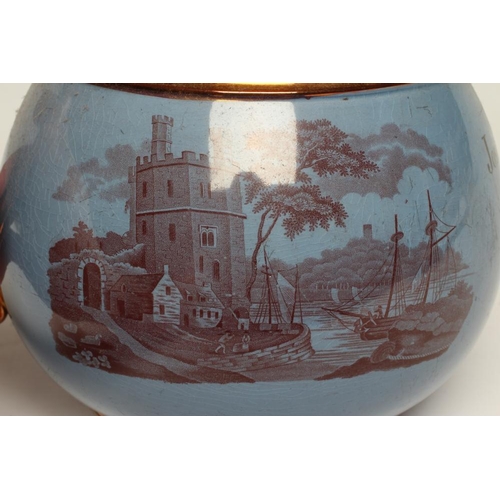 48 - A DOCUMENTARY COPPER LUSTRE JUG, 1818, of baluster form, the central blue band inscribed 'Joseph Daw... 