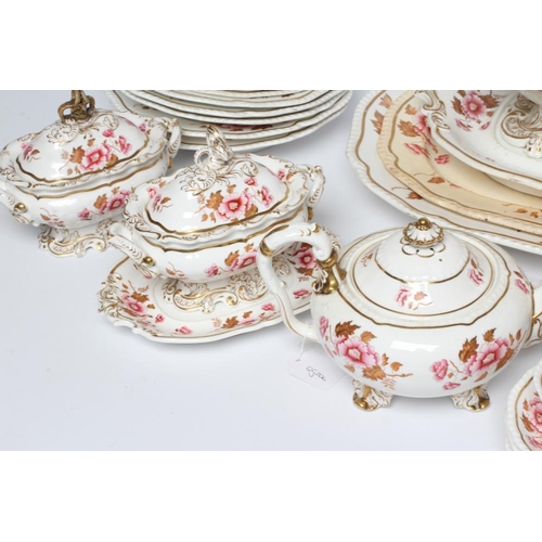 52 - A DANIEL BONE CHINA PART DINNER, TEA AND COFFEE SERVICE, c.1830, of shaped form with gadrooned rim, ... 