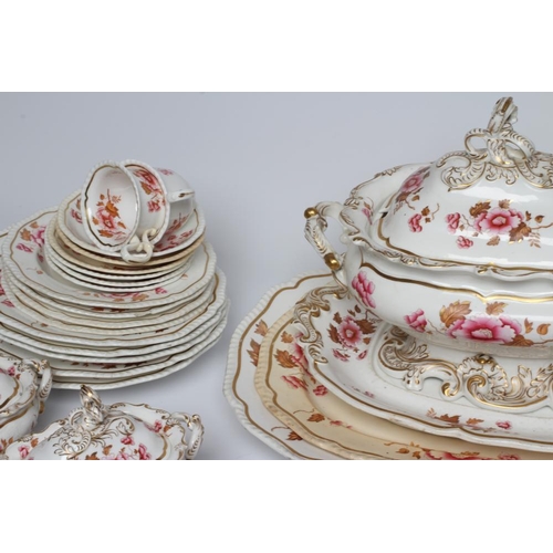 52 - A DANIEL BONE CHINA PART DINNER, TEA AND COFFEE SERVICE, c.1830, of shaped form with gadrooned rim, ... 