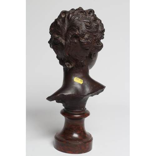 550 - AFTER DENYS PIERRE PUECH (1854-1942) Jeune Romaine, bronze effect bust, bears signature, 16