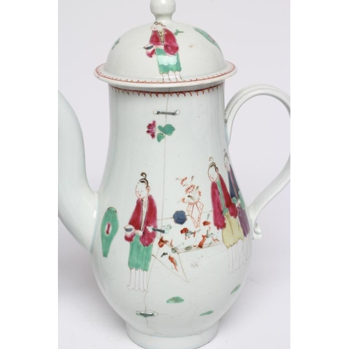 56 - A JAMES PENNINGTON AND A CHRISTIAN'S PORCELAIN COFFEE POT AND COVER, c.1770's, both of baluster form... 