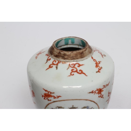 6 - A CHINESE PORCELAIN SMALL COFFEE POT AND COVER of baluster form with ear shaped handle, the domed co... 