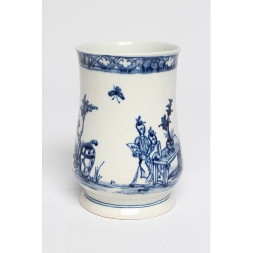 63 - A VAUXHALL PORCELAIN MUG, 1755-60, of baluster form painted in underglaze blue with a small child st... 