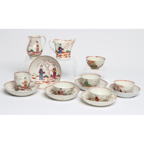 69 - A COLLECTION OF PENNINGTON'S PORCELAIN TABLEWARES, c.1780's, comprising an HP class Scolding Woman p... 