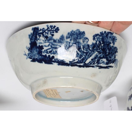 73 - A JOHN PENNINGTON PORCELAIN SAUCEBOAT, c.1780's, of pleat moulded shaped oval form, printed in under... 