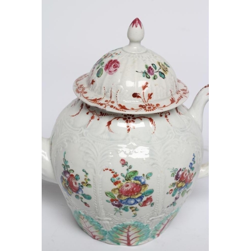 75 - A JOHN PENNINGTON PORCELAIN TEAPOT AND COVER, 1775-80, painted in polychrome enamels with the Smoker... 