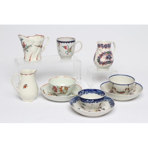 78 - A COLLECTION OF PENNINGTON'S PORCELAIN TABLEWARE, c.1790, comprising a sparrow beak jug painted in c... 