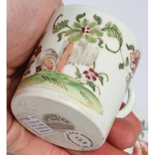 82 - A JAMES PENNINGTON PORCELAIN COFFEE CAN, 1765-71, painted in polychrome enamels with stylised rocks ... 