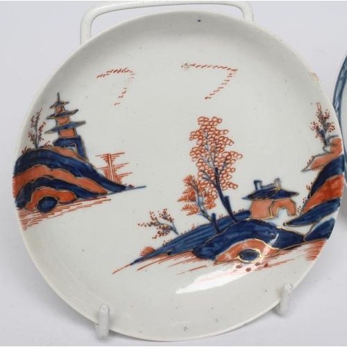 95 - A JAMES PENNINGTON PORCELAIN TEA BOWL AND SAUCER, 1765-70, painted in underglaze blue with the Bird ... 