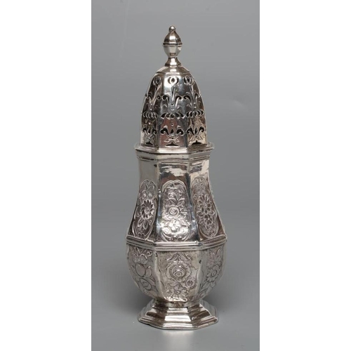 188 - A GEORGE I BRITANNIA STANDARD SILVER SUGAR CASTER, maker Joseph Ward, London date letter mis-stamped... 