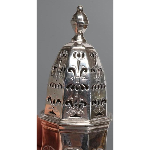 188 - A GEORGE I BRITANNIA STANDARD SILVER SUGAR CASTER, maker Joseph Ward, London date letter mis-stamped... 