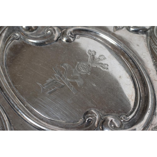 190 - A LATE VICTORIAN SILVER DRESSING TABLE TRAY, maker Huttons, Birmingham 1900, of rounded oblong form ... 