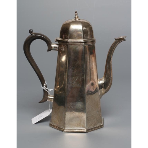 197 - A LATE VICTORIAN SILVER COFFEE POT, maker JB Carrington, London 1899, of tapering octagonal form wit... 