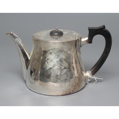 199 - A VICTORIAN SILVER TEAPOT, maker Garrards, London 1864, of plain rounded tapering cylindrical form, ... 