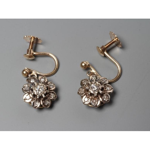 307 - A PAIR OF DIAMOND CLUSTER DROP EARRINGS, the central stone within a border of eight small stones, al... 