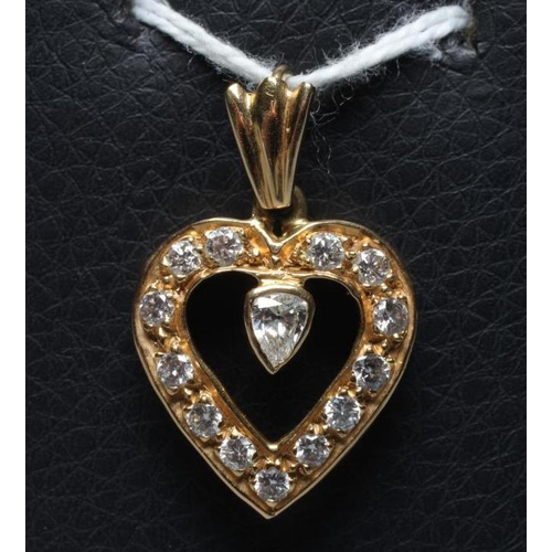 313 - A DIAMOND HEART PENDANT, the thirteen mix cut stones point set to an open border centred by a single... 