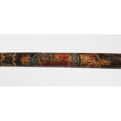 427 - A VICTORIAN EDINBURGH HIGH CONSTABLE EBONISED WOOD LONG STAVE, polychrome and gilt painted with Roya... 