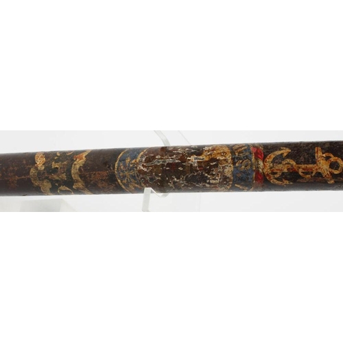 427 - A VICTORIAN EDINBURGH HIGH CONSTABLE EBONISED WOOD LONG STAVE, polychrome and gilt painted with Roya... 