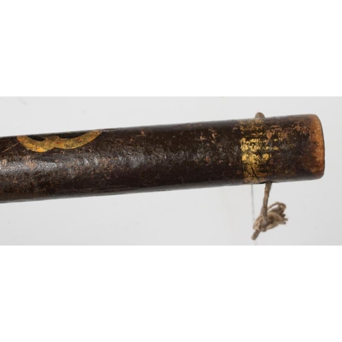 427 - A VICTORIAN EDINBURGH HIGH CONSTABLE EBONISED WOOD LONG STAVE, polychrome and gilt painted with Roya... 