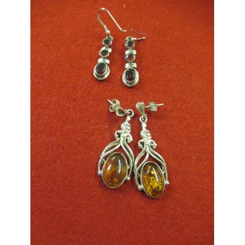 208 - PAIR OF SILVER AND RUBY EARRINGS AND ANOTHER PAIR