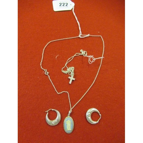 222 - QUANTITY OF SILVER INCLUDING WEDGWOOD NECKLACE