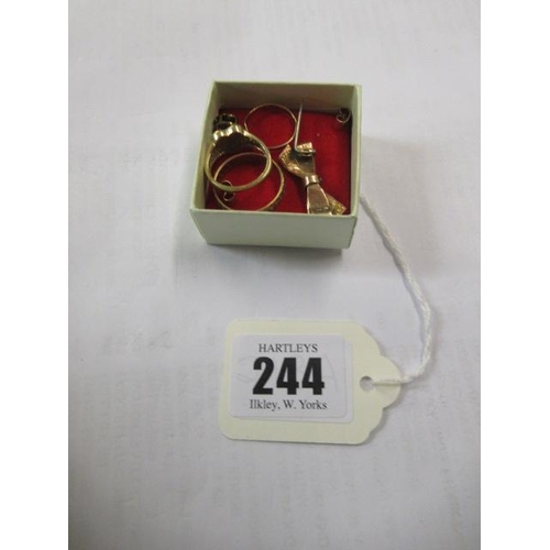 244 - TWO 9CT GOLD RINGS ETC