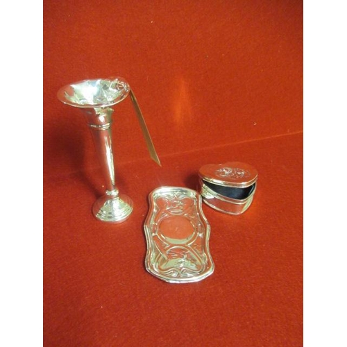 299 - SILVER FLOWER VASE TRAY AND A HEART SHAPED BOX