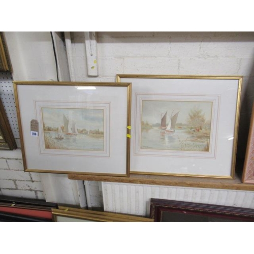 786 - TWO WATERCOLOURS OF NORFOLK BROADS BY W LESLIE RACKHAM