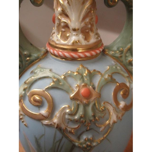 97 - A ROYAL WORCESTER PORCELAIN TALL VASE, 1899, of slender tapering ovoid form with waisted neck and hi... 