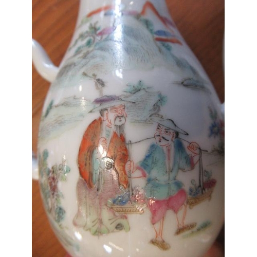 6 - A CHINESE PORCELAIN SMALL COFFEE POT AND COVER of baluster form with ear shaped handle, the domed co... 