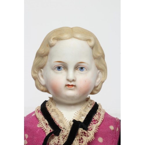 100 - An early ABG bisque shoulder head doll, c. 1890, with moulded hair, painted features, fabric body, b... 