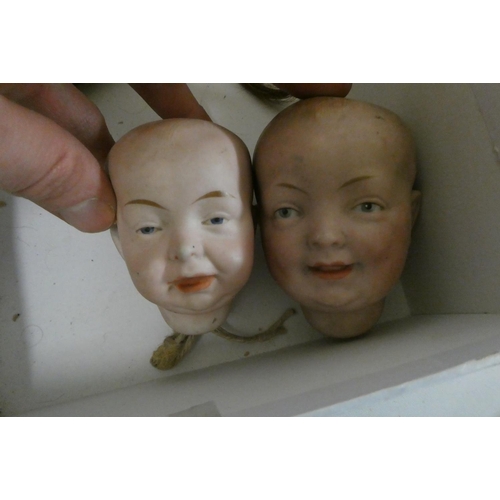 11 - 6 dolls heads, comprising an all wax possibly French fashion bust numbered 3, 2 possibly Kestner bis... 