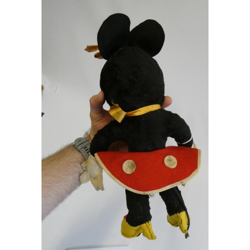 142 - Merrythought Minnie Mouse, with fabric face, plush body, felt clothing and maker's label to foot, 14... 