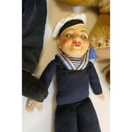 146 - Five vintage stuffed toys, comprising a 17