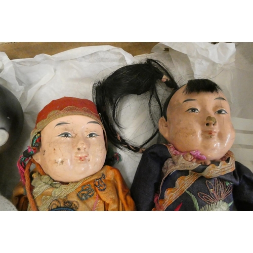 15 - 3 vintage oriental dolls, comprising one German bisque socket head example numbered 2 and two all co... 