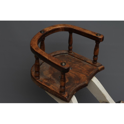 153 - A G & J Lines rocking horse, late 19th century, of carved wood construction painted in dappled grey,... 