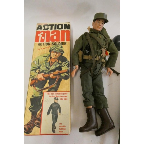 196 - Action Man Action soldier, boxed, accessories and equipment manual, good playworn condition, box AF